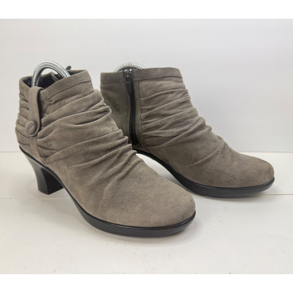 Dansko Buffy Grey Suede Ruched Ankle Boots Block Heel Side Zip Size 39